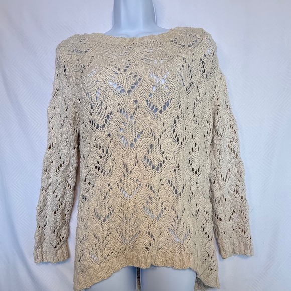 Chunky BOHO Cream Crochet Cozy Sweater  Neck Long Sleeve M - Picture 3 of 11